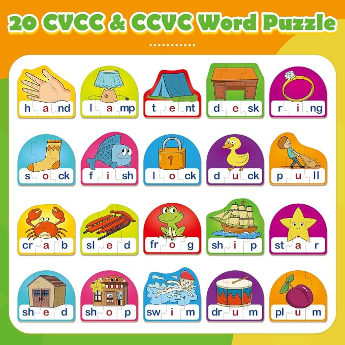 CVCC & CCVC Puzzle Cards for Kids,Phonics Games,Speech Therapy Toys for Toddlers,4 Alphabet Letter Word Puzzle,Learning Reading Spelling Games,Preschool Kindergarten Classroom Must Haves - Image 2