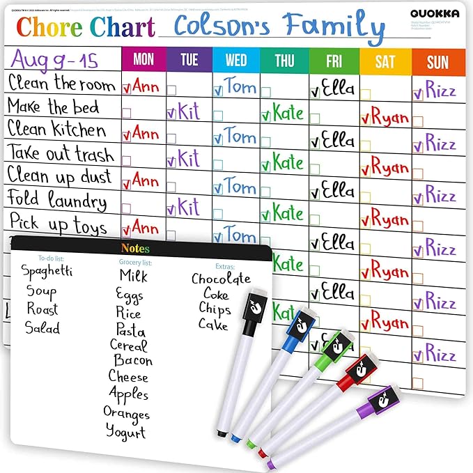 Magnetic Chore Chart for Kids at Home - Gift Reward Visual Schedule Chart by QUOKKA