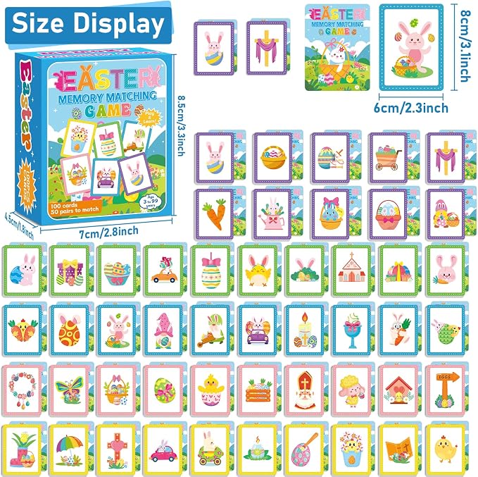 gisgfim 100 PCS Memory Matching Game Easter Concentration Memory Games Card Learning Educational A Fun & Fast Easter Egg Bunny Religious Cross Matching Games - Image 2