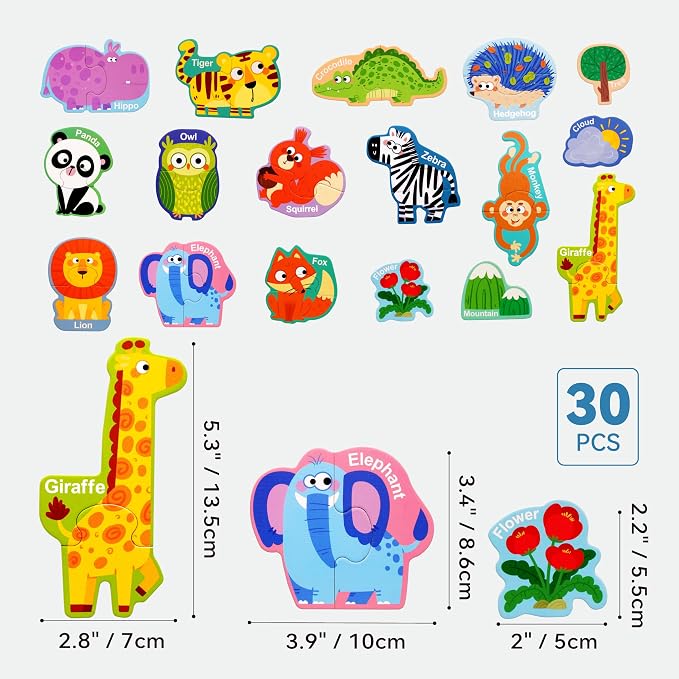 Dotimo Wild Animal Magnetic Preschool Puzzles for Kids Ages 3-5, 30 PCS with 13 Animal Matching Pairs, Kids Refrigerator Magnets, Travel Toy, Preschool Educational Activity - Image 5