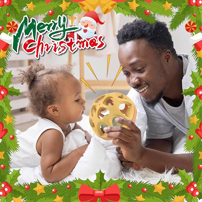 Baby Toys 6-12 Months, Wheat Straw Rattle Ball Teething Toys for Babies 0-6 Months, Christmas Gifts Stocking Stuffers for Boys & Girls 1 Year Old, Sensory Development Infant Toys