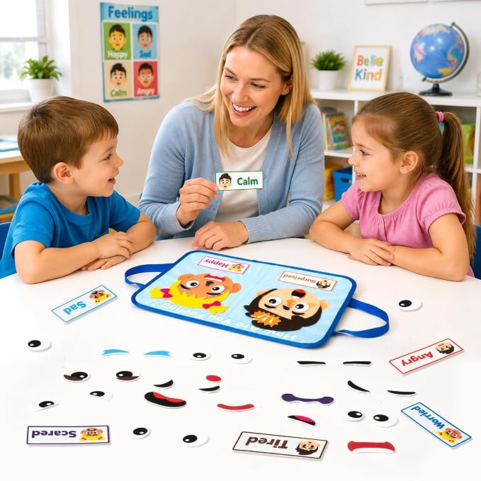WATINC Travel Felt Board Story Set - Portable Felt Board Educational Birthday Gift for Boys Girls, Themed Storytelling Preschool Early Learning Interactive Play Kit for Toddlers (Emotional) - Image 5