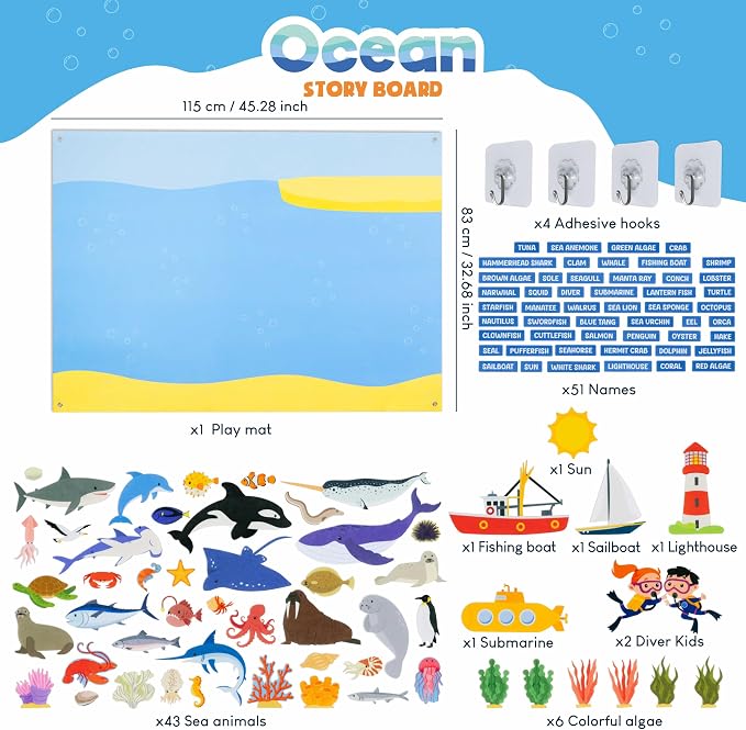 BONNYCO Felt Board for Toddlers with 107 Sea Animals Figures. Montessori and Sensory Toys, Birthday Gifts for Kids 3-8 Years Old. Educational Games, Learning Activities, Christmas - Image 2