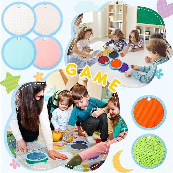 Haull 15 Set Sensory Mats Assorted Textured Sensory Floor Tiles Room Wall Panel Sensory Exercise Tactile Toy for Autistic Children Kids Baby Toddler Fidgeting Activity(Round,5.91 Inch)