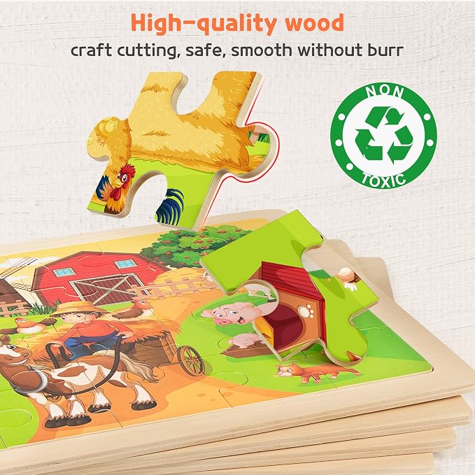 SYNARRY Large Animal Wooden Puzzles for Kids Ages 4-6, 4-in-1 Gift Set - Image 4