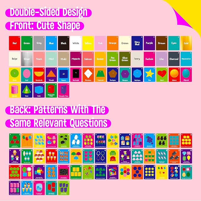 Color & Shape Flashcards, 50 Double-Sided Cards (30 Colors & 20 Shapes) Colorful Cards Educational Learning Tools for Preschool and Toddlers (3 Reclosable Rings Attached) - Image 4
