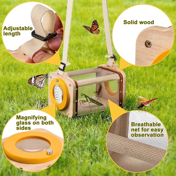Wooden Bug Catcher Kit for Kids,10PCS Kids Bug Catching Kit with Bug Collector,Butterfly Net,Magnifying Glass,Toddler Bug Habitat Outdoor Explorer Kit Bug Collection,Nature Gift for Boys&Girls - Image 5