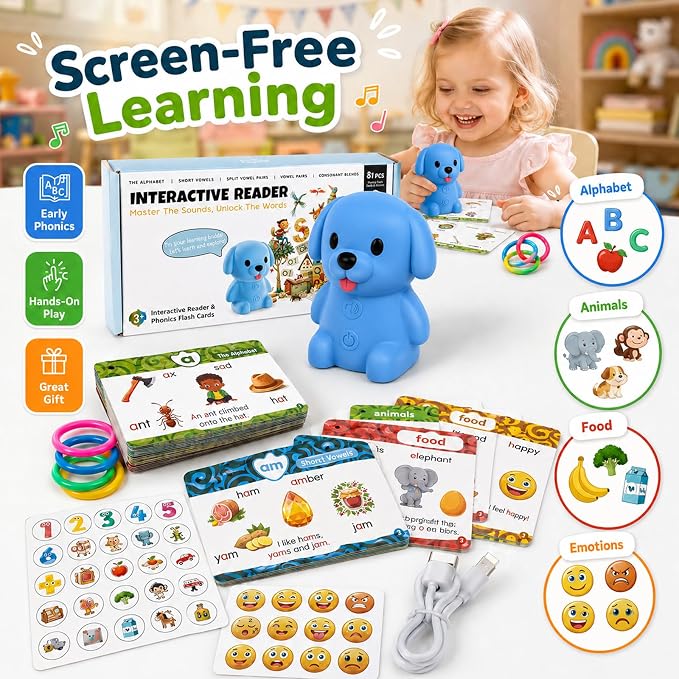 Dinosaur Interactive Reading Pen, Talking Flash Cards Learning Phonics with 73 Cards, Rechargeable, Volume Adjustable (Dog) - Image 5