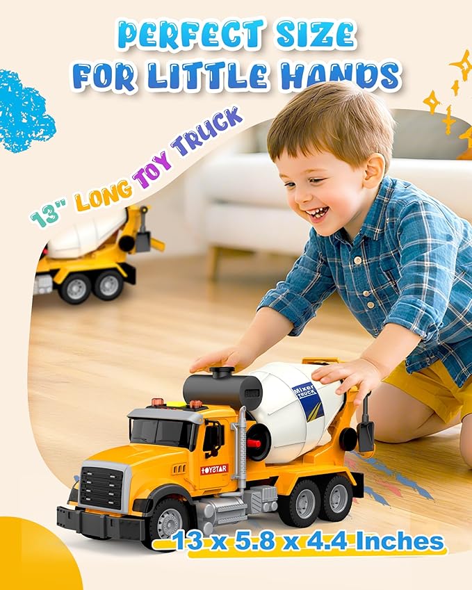 Toddler Trucks Toys for 3 4 5 6 7 Years Old Boys, 15'' Big Cement Mixer Truck with Lights&Sounds, Truck Vehicle, Kids Boy Toys Birthday Gift Car