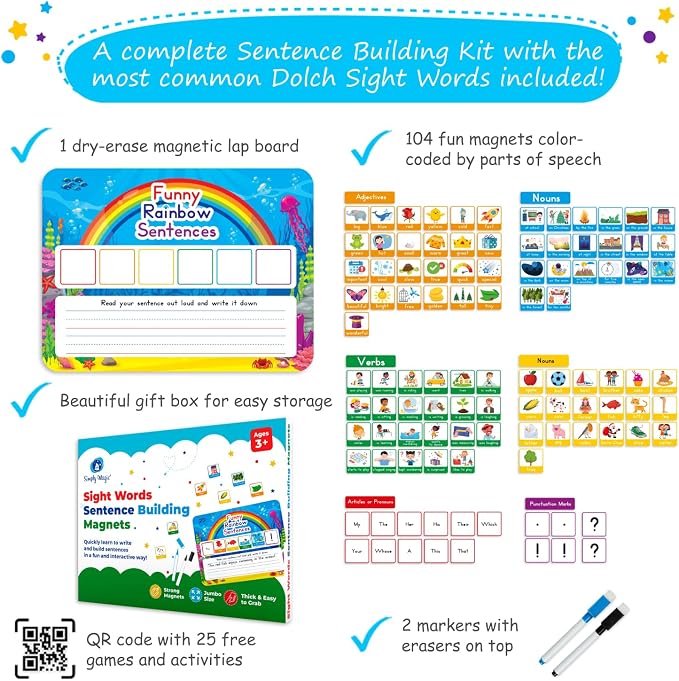 104 PCS Sentence Building for Kids Simply Magic - Sentence Building Magnets - Image 3