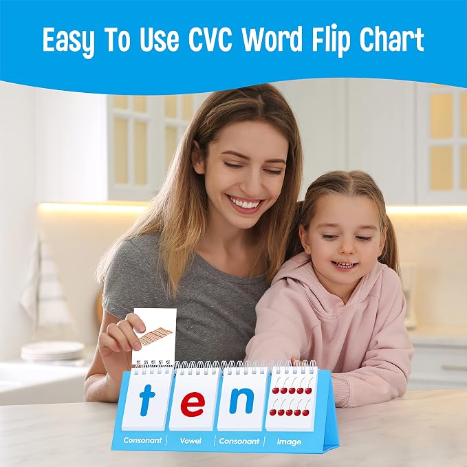 CVC Word Flip Chart - Double Sided 40 Short Vowel Word Flashcards, Freestanding, Educational Learning Tool for School Supplies - Image 5