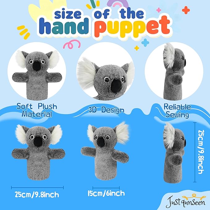 Soft Animal Puppet Educational Toy for Imaginative Play Fabric Story Time Adult Hands Fit Classroom Activity Cute Stuffed Wildlife Koala Puppet