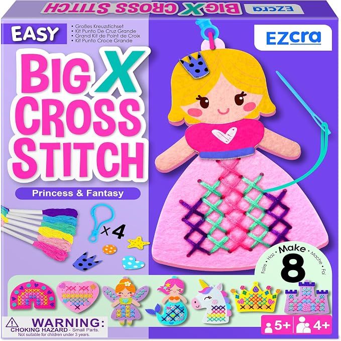 EZCRA Princess Cross Stitch Kit for Kids Ages 4-8, 8 No Mess Felt Projects by EZCRA