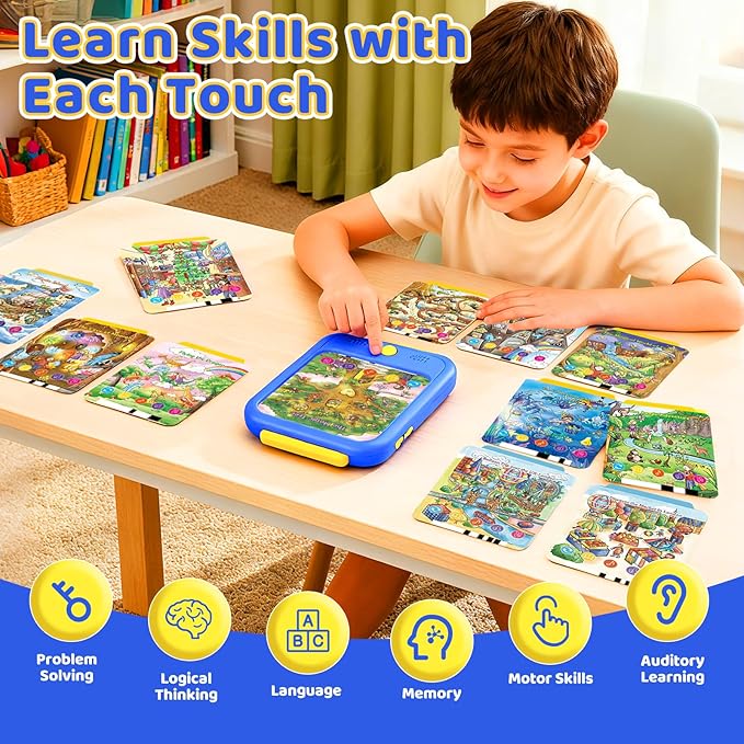Kids Learning Tablet Bilingual, Montessori Educational Learning Toys for Toddlers 2-5 Year Olds, with 2000+ Words and Games, Speech Therapy Autism Toys, 2 3 4 5 Year Old Boy Girl Birthday Gift(Blue)