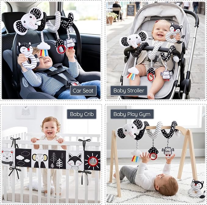 Joyreal High Contrast Baby Toys for Newborn, Black and White Baby Sensory Toys with Car Seat Toys,Infant Toys with Black White Cards Book, Montessori Toys for Baby Gifts (Elephant Theme) - Image 6
