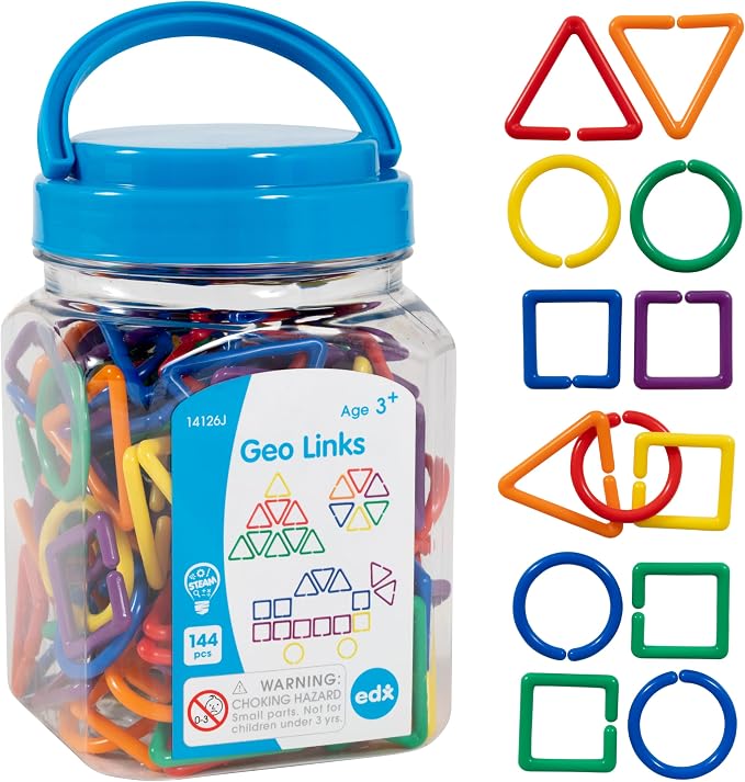 edxeducation Geo Links, Mini Jar, Set of 144, Linking Shapes, 6 Colors by EdxEducation