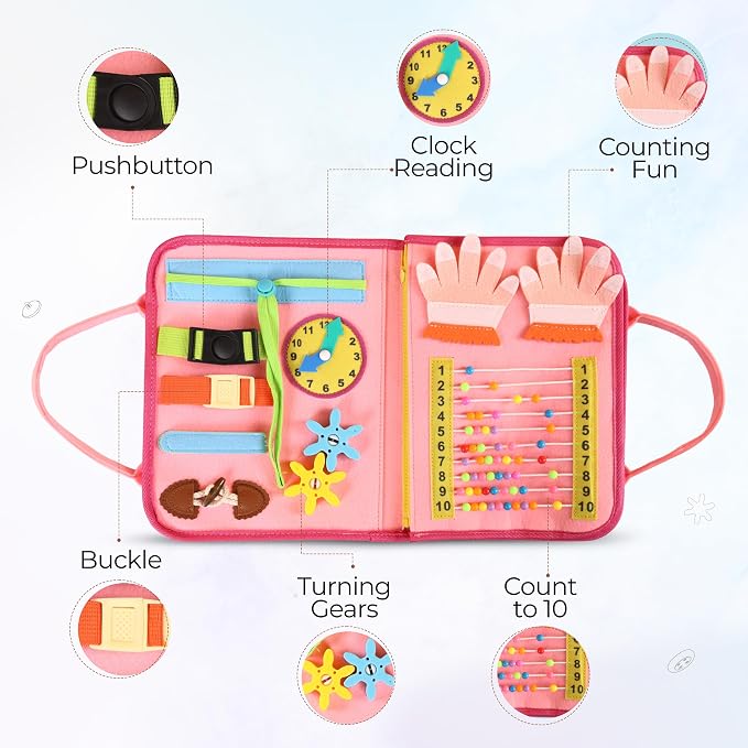 Montessori Busy Book for Toddlers, Pink Busy Board Book. Ages 3+ - Image 3