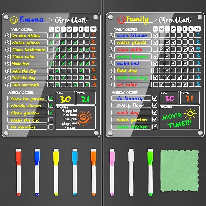 PigPotParty Acrylic Magnetic Chore Chart for Kids, 12x9.5 Inch, 2 Pack by PigPotParty