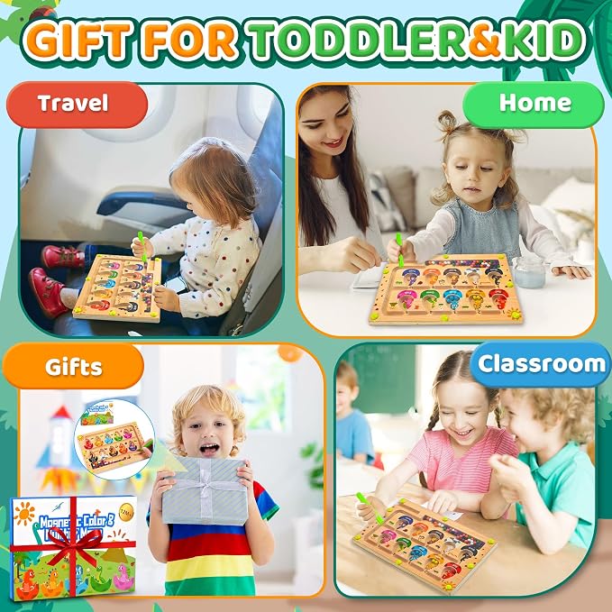 Busy Board Travel toys for Toddlers Kids, Montessori Toys Magnetic Color and Number Maze Puzzle, Dinosaur Learning Education Toys for Fine Motor Skills,Airplane Car Travel Activities Essential (Small) - Image 6