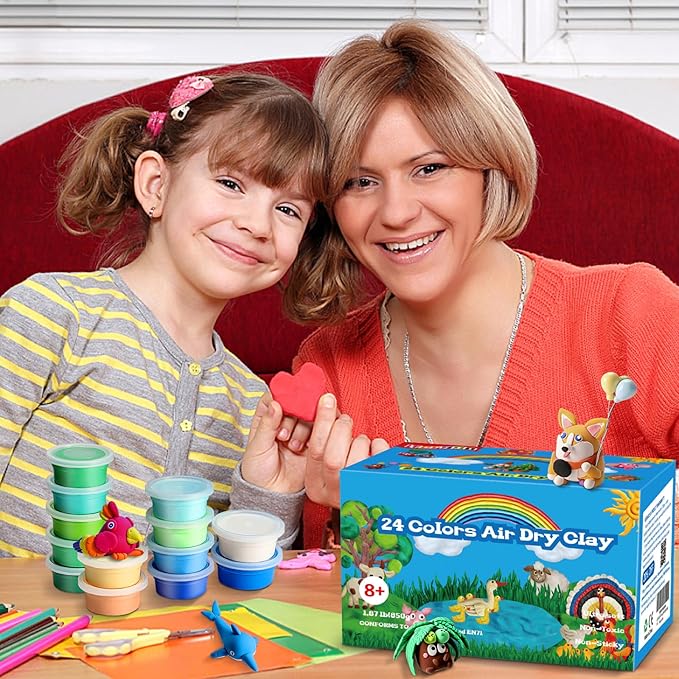 ifergoo Modeling Clay Kit for Kids - 24 Colors Magic Air Dry Clay, Ultra Light,Safe & Non-Toxic, Great DIY Gift for Age 3-12 Boys and Girls Children