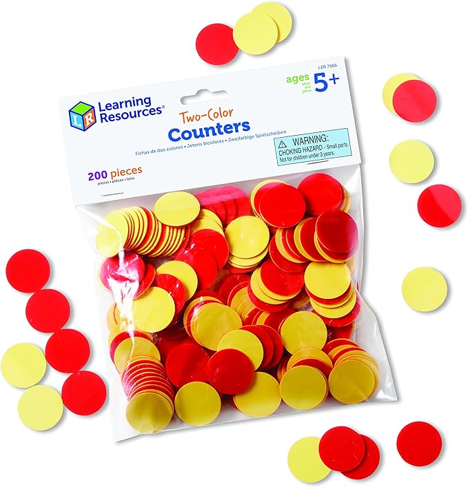 Learning Resources Two-Color Counters, Red/Yellow, Educational Counting, Sorting, and Patterning, Family Counters, Set of 200, Grades K+, Ages 5+ by LearningResources
