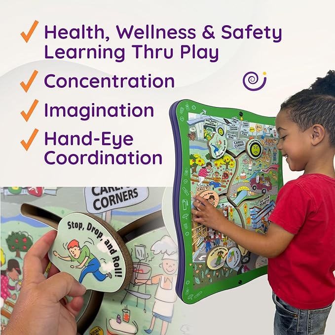 Safety Road Sensory Wall Panel for Kids 24+ Months – Interactive Toddler Wall Activity Toy w/ 6 Non-Removable Figures – Kid Busy Board for Classrooms, Daycares, Pediatric Offices – 22"x16"