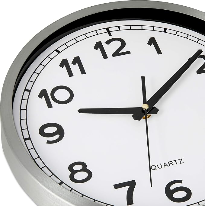 Bernhard Products Wall Clock Silent Non-Ticking Large 12" Silver Metal Frame Quartz Battery Operated Easy to Read Office Classroom Kitchen Living Room Bathroom Sweeping Clocks, Black Modern Numbers - Image 6