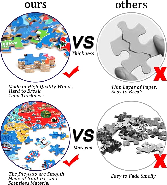 LELEMON World Map Puzzles for Kids Ages 4-8,100 Pieces World Sea Map Jigsaw Puzzles in a Metal Box,Fun World Map Learning Educational Toys for Boys Girls - Image 3