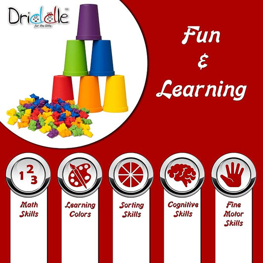 Driddle Colorful Counting Bears with Matching Cups - 60 Bears - Sort, Count & Color Recognition Learning Toy for Toddler & Kids - Montessori Education - Preschool Game - Image 2