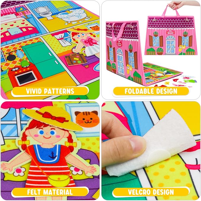 OKOOKO Dress Up House Felt Board 35PCS Double-Sided Foldable Dress Up Teaching Girls Toy Preschool Crafts Storytelling Early Learning Interactive Play Kit for Toddlers Kids - Image 3