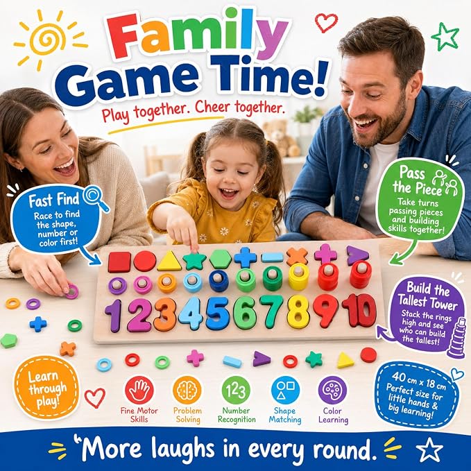 GeroCrew Wooden Montessori Toys for Kids Toddler Number Puzzles Sorter Counting Shape Stacker Stacking Game Preschool Toys for Boy Girl Learning Education Math Blocks Year Old Girl Gifts (Rainbow) - Image 5