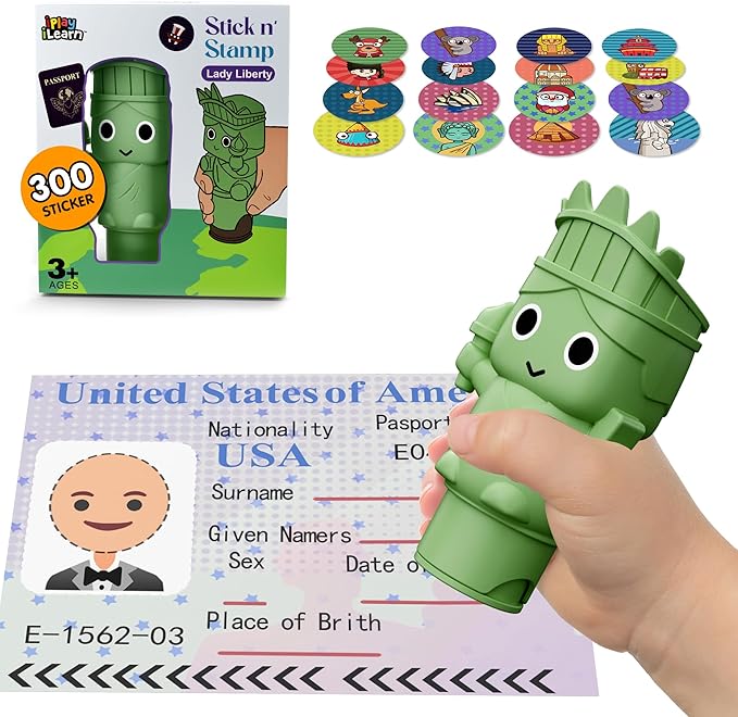 iPlay, iLearn Kids Lady Libert Sticker Stamp Activity Set - 400+ Stickers 18-Page Activity Book, Toddler Creative Mess-Free Educational Travel Toy, Birthday Stocking Gift 3 4 5 6 Year Old Girl Boy