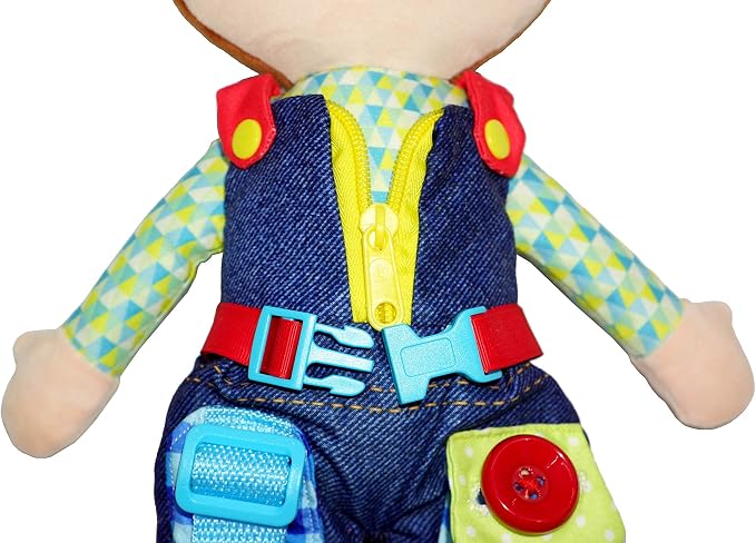 June Garden 15.5" Dressy Friends Lucas - Educational Stuffed Plush Doll for Kids and Toddlers 2 Years and Up - Montessori Buckle Soft Toy - Image 6