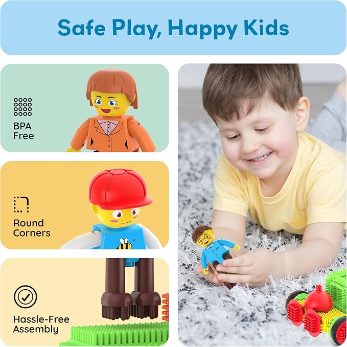 Picasso Toys Hedgehog Blocks 4 Family Action Character Figures Toddler Toy Construction Building Tile Block Expansion Pack Educational Add-on STEM Learning Smart Game Kit Toys Pretend Playset Age 3+ - Image 6