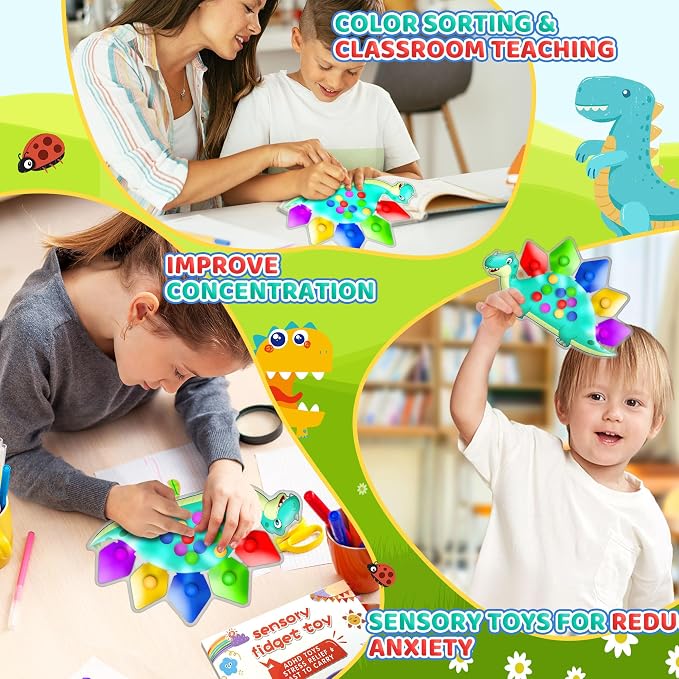 Dinosaur Color Sorting Sensory Toy Travel Toys for Toddler 1-3 Airplane Squishy Squeeze Toy Roadtrip Essenstial for Toddlers Boys Gift Fine Motor Autism Calm Fidget Montessori Preschool Activities Kid - Image 5