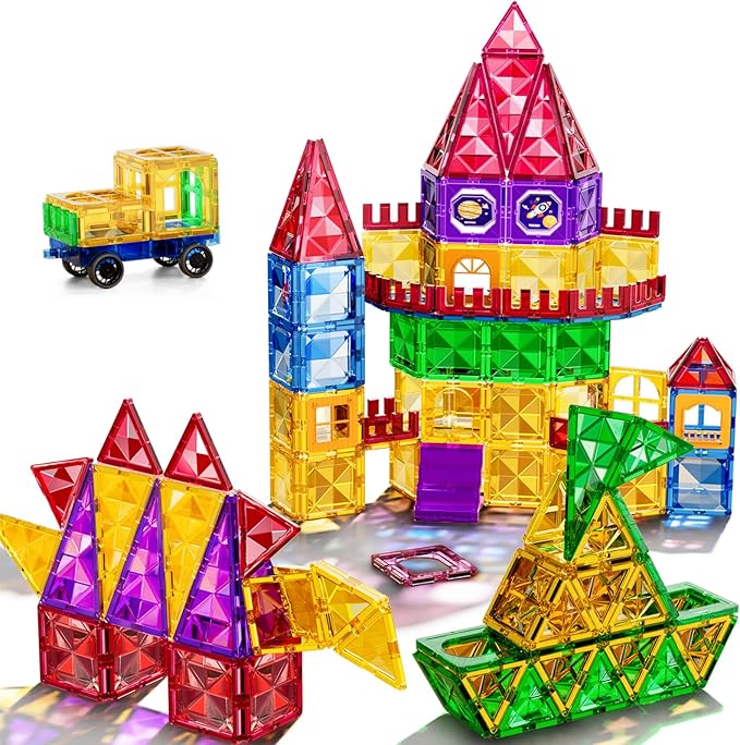 TEMI Magnet Tiles, 80 PCS Magnetism Building Toy Set, Learning and Education Toys for Ages 3 4 5 6 7 8+ Year Old Toddler Kids Boys and Girls
