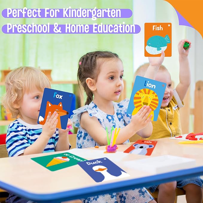 50 PCS Kid First Cognitive Flashcards,Double Sided Printed 7 in 1 Colorful Cards Alphabet,Numbers, Foods,Animals,Shapes,Colors with 3 Reclosable Rings,Learning Tool for Pre-K Kindergarten Toddlers - Image 6