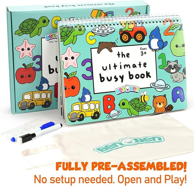 BenBen Busy Book for Toddlers 3-5, Pre-Assembled, 30 Pages, Airplane Toys - Image 10