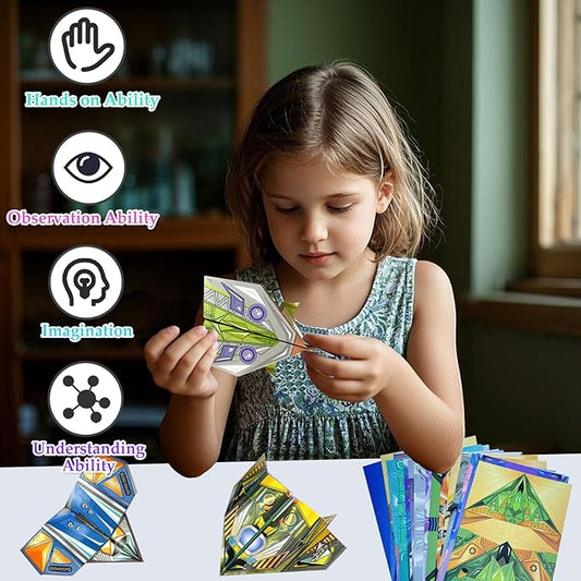 Paper Airplanes for Kids, Paper Airplane Craft Kit Origami Kits for Boys and Girls Ages 6-12, Includes 32 Colorful Papers Planes (Digital Manual Only, Fun and Easy to Fold)
