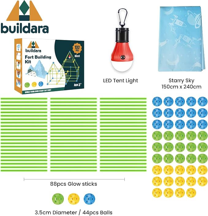 Fort Building Kit for Kids, 132 PCS with Starry Sheet & Light - Image 2