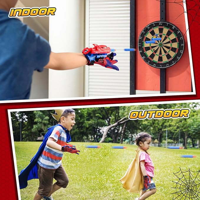 Superhero Web Shooters for Kids Age 8-12, Adjustable Wrist Launcher Slinging Toy Set with 20 Darts, Ideal Birthday for Boys & Girls Imaginative Role-Playing Costume Accessory