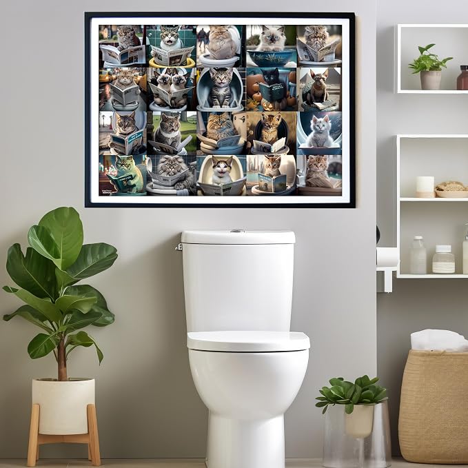 Think2Master Pooping Cats 250 Pieces Jigsaw Puzzle Featuring heartwarming Kittens and Cats. Perfect Bathroom Decoration, White Elephant Gag Gift. Fun Puzzle for Adults & Teens. Size: 14.2” X 19.3” - Image 3