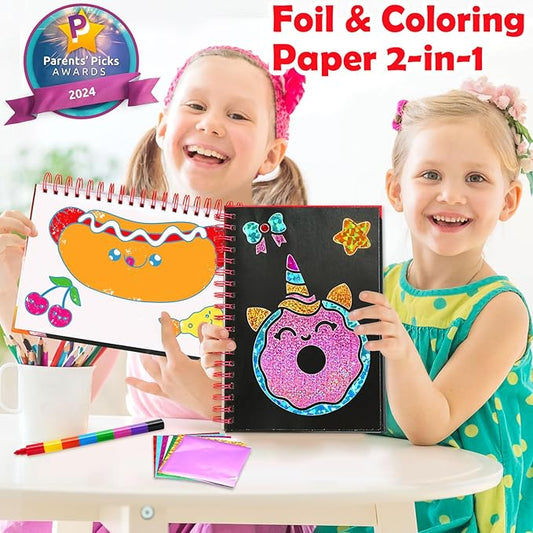 FUNNYB&G Foil Art Craft for Kids - Christmas Crafts Gift Party Favors Stocking Stuffers for Kids Fun Art Supplies Creative Birthday Gift Travel Toys for Girls Boys 4 5 6 7 8 9 Years Old (Food)