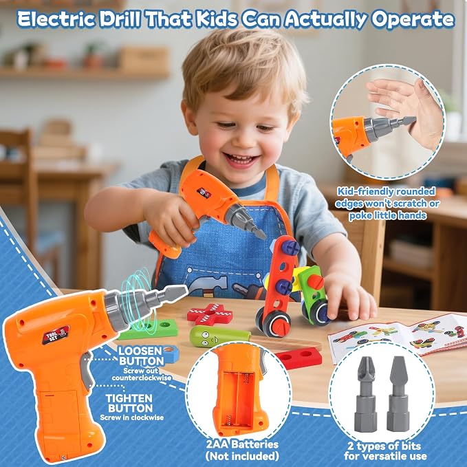 TONZE Wooden Kids Tool Set with Drill, Montessori Toys for 3 Year Old Boys - Image 2