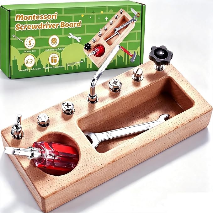 Montessori Screwdriver Board Set, Montessori Toys for 3 4 5 Year Old, Wooden Screw Driver Activities Tools, Fine Motor Skills Preschool Learning Sensory Toy by WoodTrove