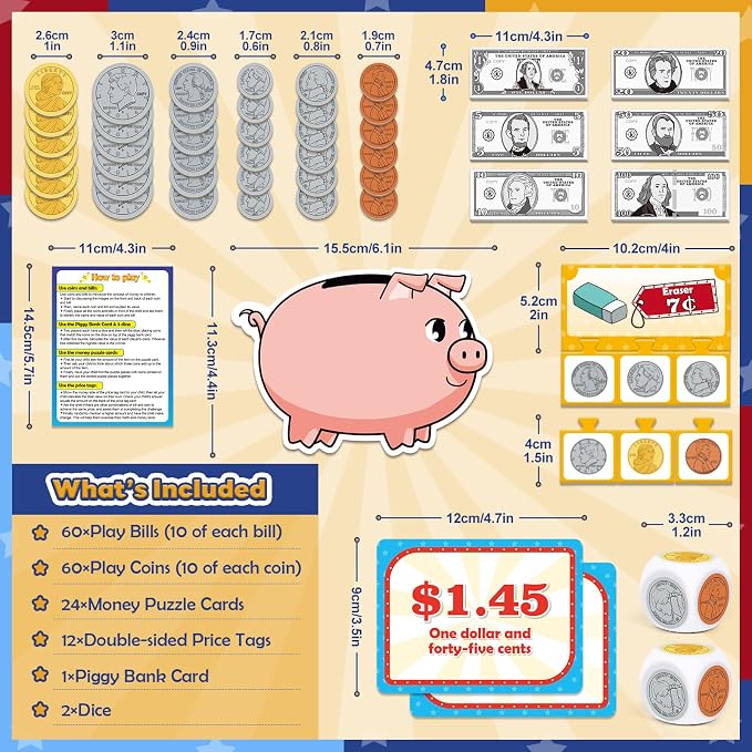 Pretend Play Money for Kids for Learning, Math Manipulatives for Toddlers, Math Games for Teaching, Counting, Educational Card Games,Bills and Coins,Kindergartner Classroom,Homeschool Supplies - Image 6
