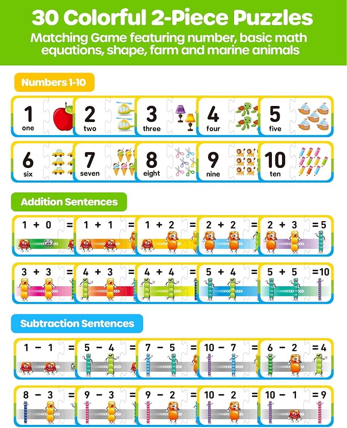 D-FantiX 30 Self-Correcting Number Puzzles Kindergarten Math Games for Kids - Image 2