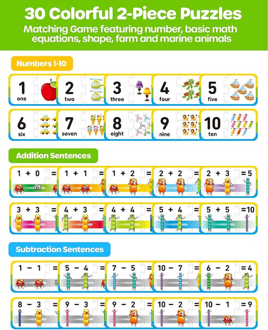 D-FantiX 30 Self-Correcting Number Puzzles Kindergarten Math Games for Kids - Image 2