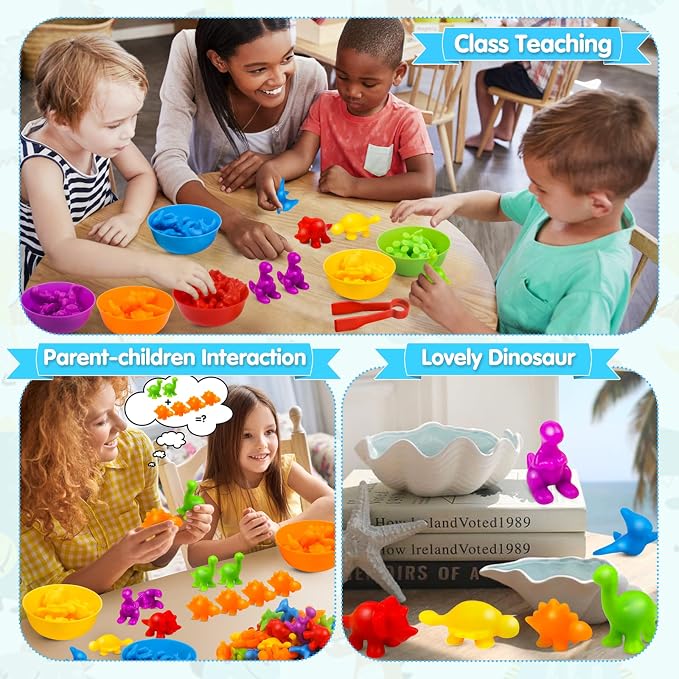 USATDD Counting Dinosaurs Montessori Toys Color Sorting Animals Matching Games Preschool Learning Activities Educational Sensory Toys Birthday for Kids Toddlers Boys Girls Age 3+ - Image 5