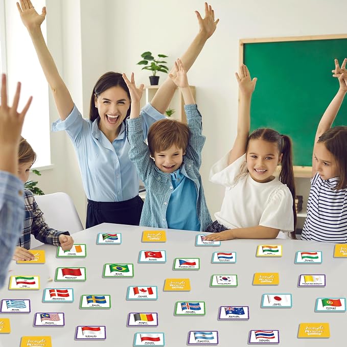gisgfim 100 PCS Juego de Memoria de Banderas del Mundo en español para niños y adultos Flags of the World Memory Matching Games in Spanish Educational Matching Game Fun Fast Memory Game Gift Learning - Image 7